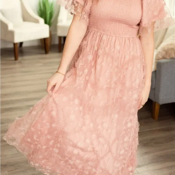Polagram Dresses | Polagram - Raelynn Dusty Rose Embroidered Dress | Color: Pink | Size: L | Kitcheltg's Closet